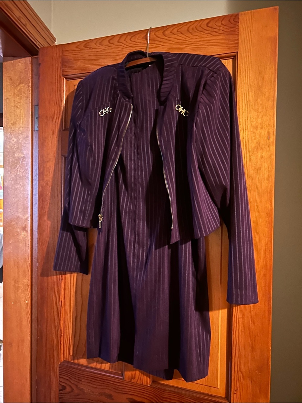 Women’s Two-Piece Purple Pinstripe Skirt Suit